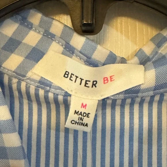 Blue Checkered and Striped Shirt Dress - Picture 2 of 3